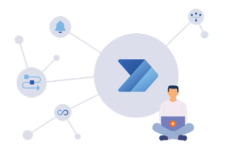 Laptop mit Power Automate Laptop mit Power Automate, Smartphone und Kopfhörern