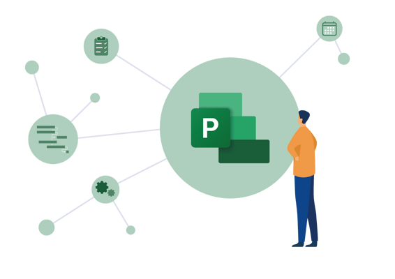 Project Illustration eines Mannes betrachtet Project-Logo